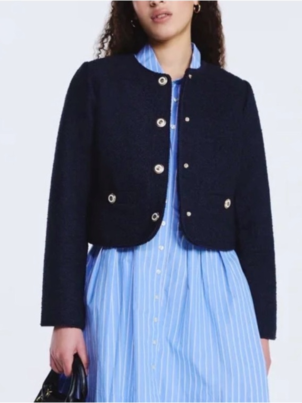NWT - Free Assembly Womens Navy Cropped Bouclé Jacket - Sz XL